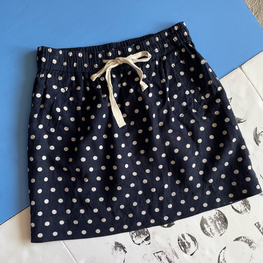 LOFT Linen Navy Polkadot Skirt Size 4P